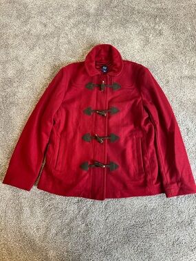 GAP Wool Toggle Clasp Coat Women Large Red Peacoat Timeless Cabin L Cozy Classic